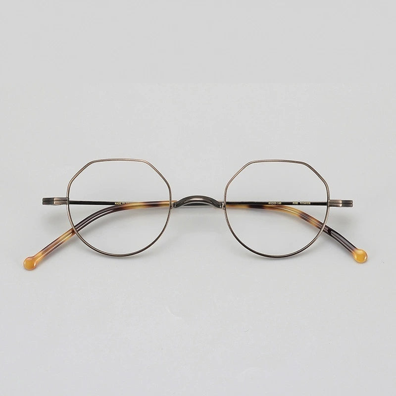 Aimee Unisex Full Rim Flat Top Round Titanium Eyeglasses 88042 - Tortoise-Bronze
