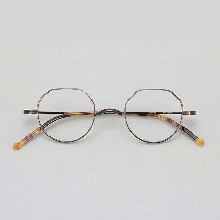 Aimee Unisex Full Rim Flat Top Round Titanium Eyeglasses 88042 - Tortoise-Bronze
