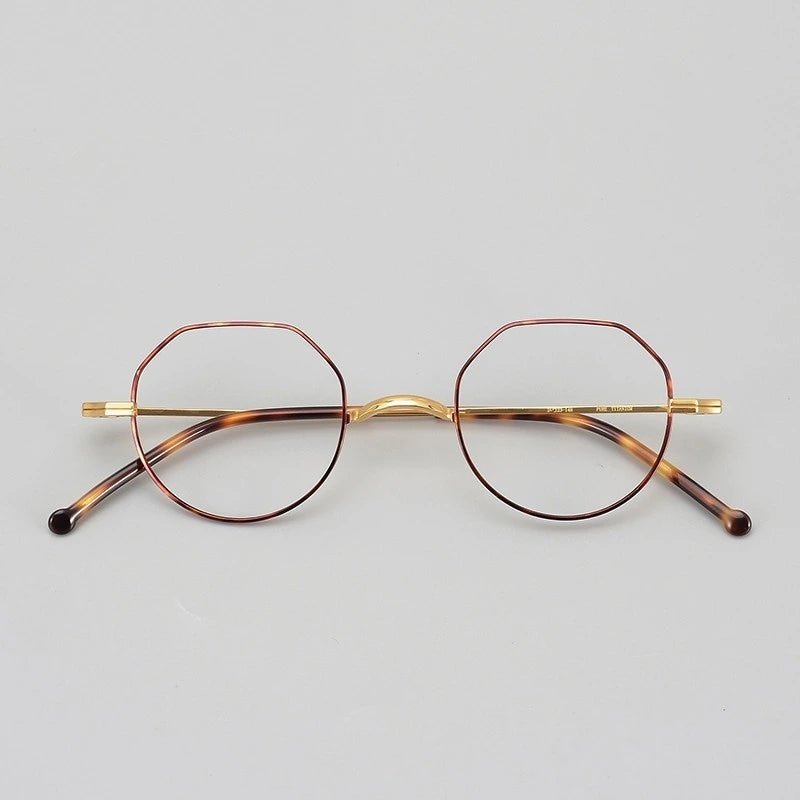 Aimee Unisex Full Rim Flat Top Round Titanium Eyeglasses 88042 - Tortoise-Golden