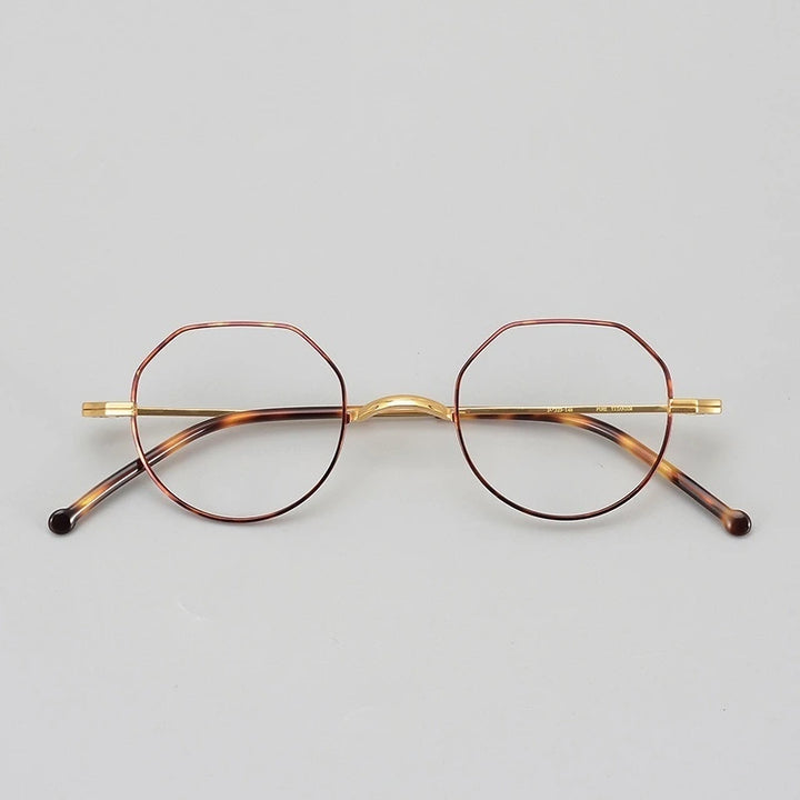 Aimee Unisex Full Rim Flat Top Round Titanium Eyeglasses 88042 - Tortoise-Golden