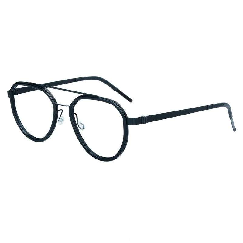 Aimee Unisex Full Rim Oval Double Bridge Titanium Eyeglasses 9745 - Black