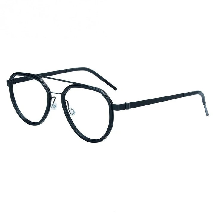 Aimee Unisex Full Rim Oval Double Bridge Titanium Eyeglasses 9745 - Black