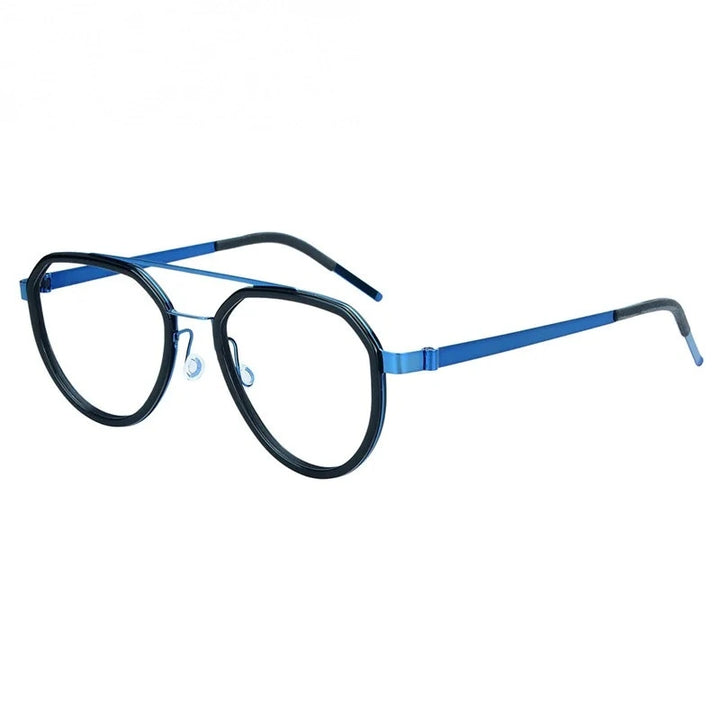 Aimee Unisex Full Rim Oval Double Bridge Titanium Eyeglasses 9745 - Black-Blue