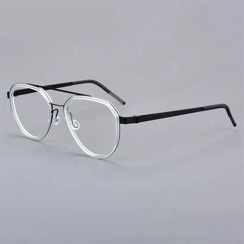 Aimee Unisex Full Rim Oval Double Bridge Titanium Eyeglasses 9745 - Black-Clear