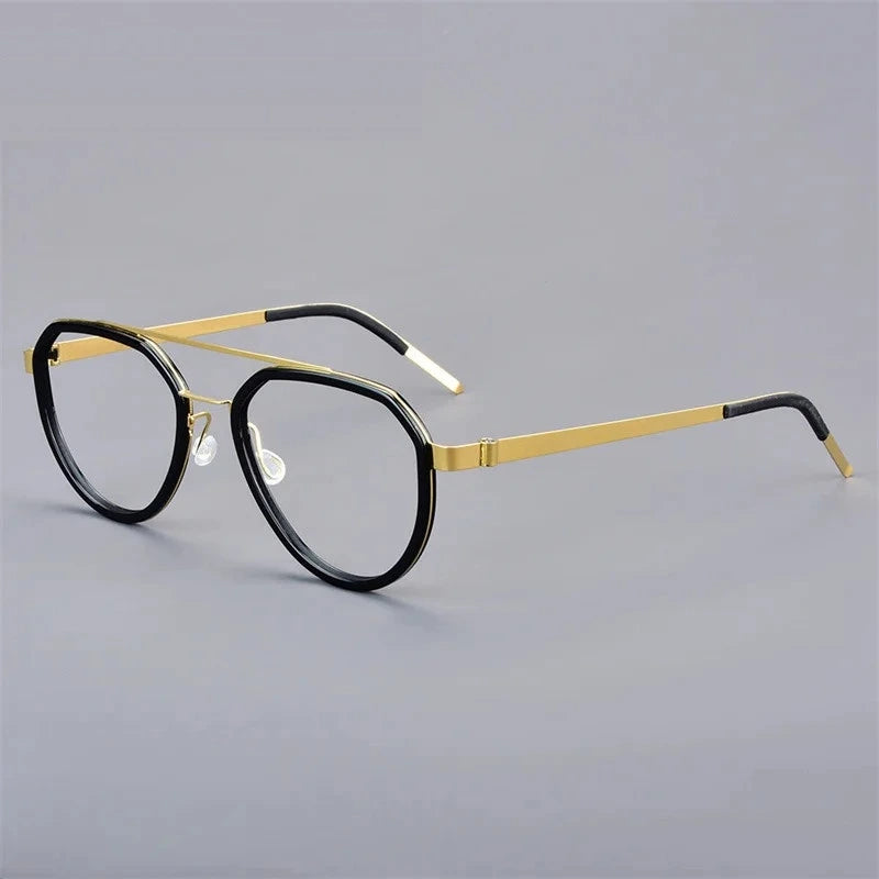 Aimee Unisex Full Rim Oval Double Bridge Titanium Eyeglasses 9745 - Black-Golden