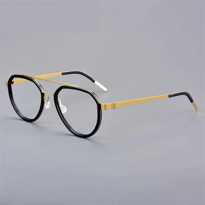 Aimee Unisex Full Rim Oval Double Bridge Titanium Eyeglasses 9745 - Black-Golden
