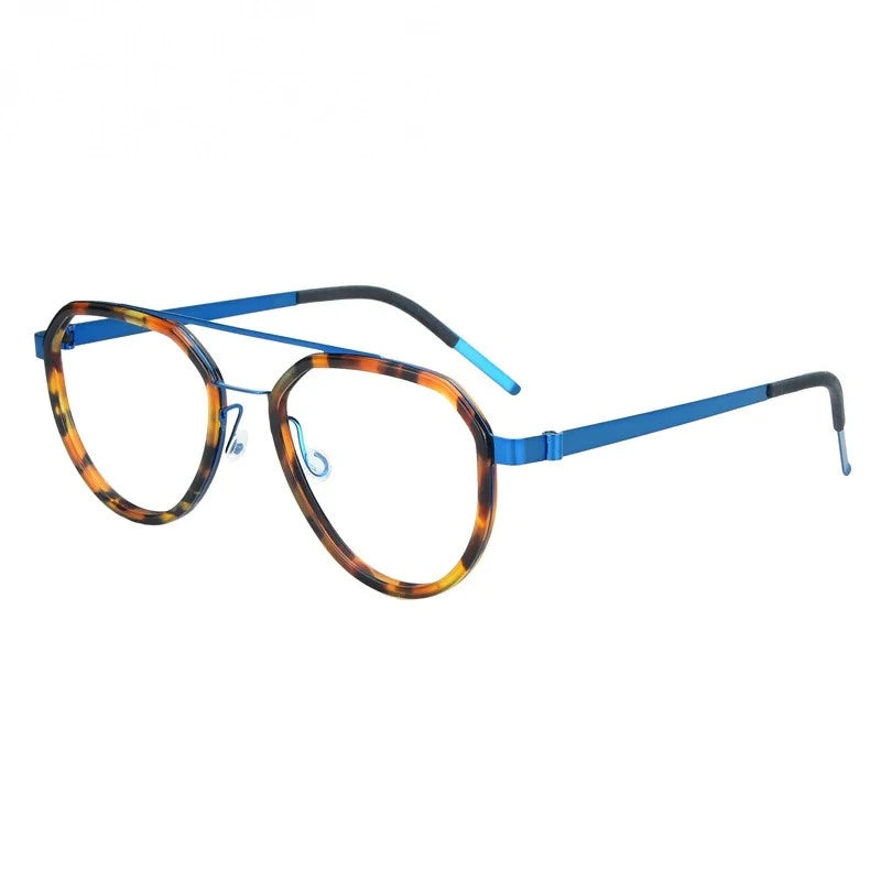 Aimee Unisex Full Rim Oval Double Bridge Titanium Eyeglasses 9745 - Blue-Tortoise