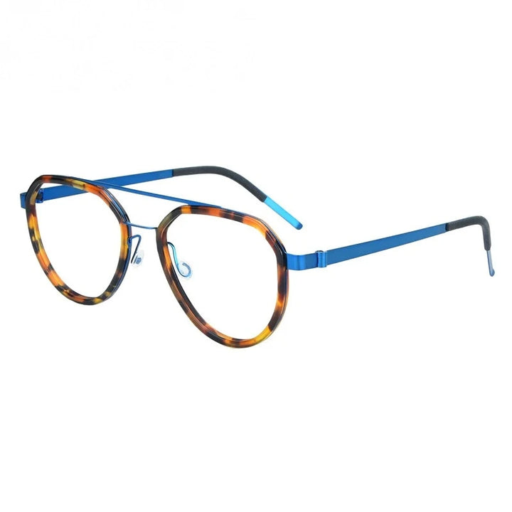 Aimee Unisex Full Rim Oval Double Bridge Titanium Eyeglasses 9745 - Blue-Tortoise