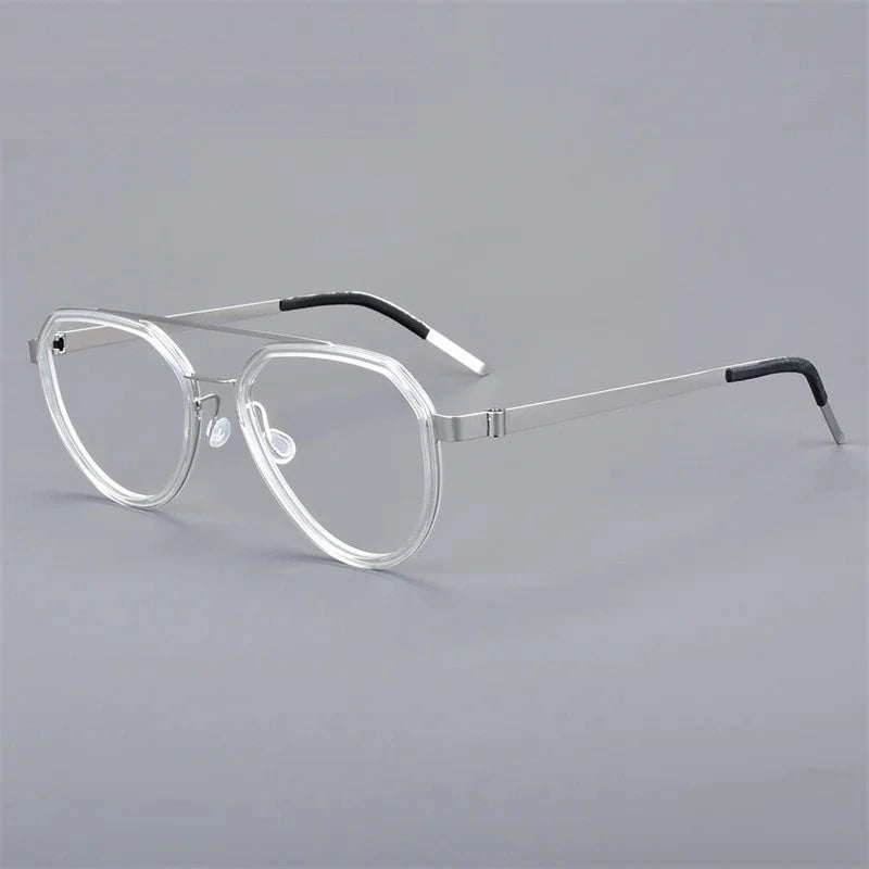 Aimee Unisex Full Rim Oval Double Bridge Titanium Eyeglasses 9745 - Silver-Clear