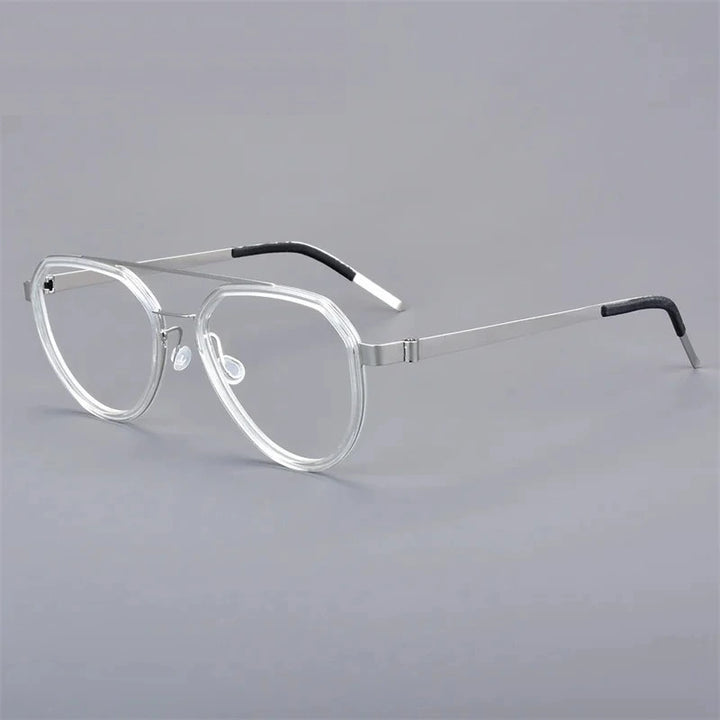 Aimee Unisex Full Rim Oval Double Bridge Titanium Eyeglasses 9745 - Silver-Clear