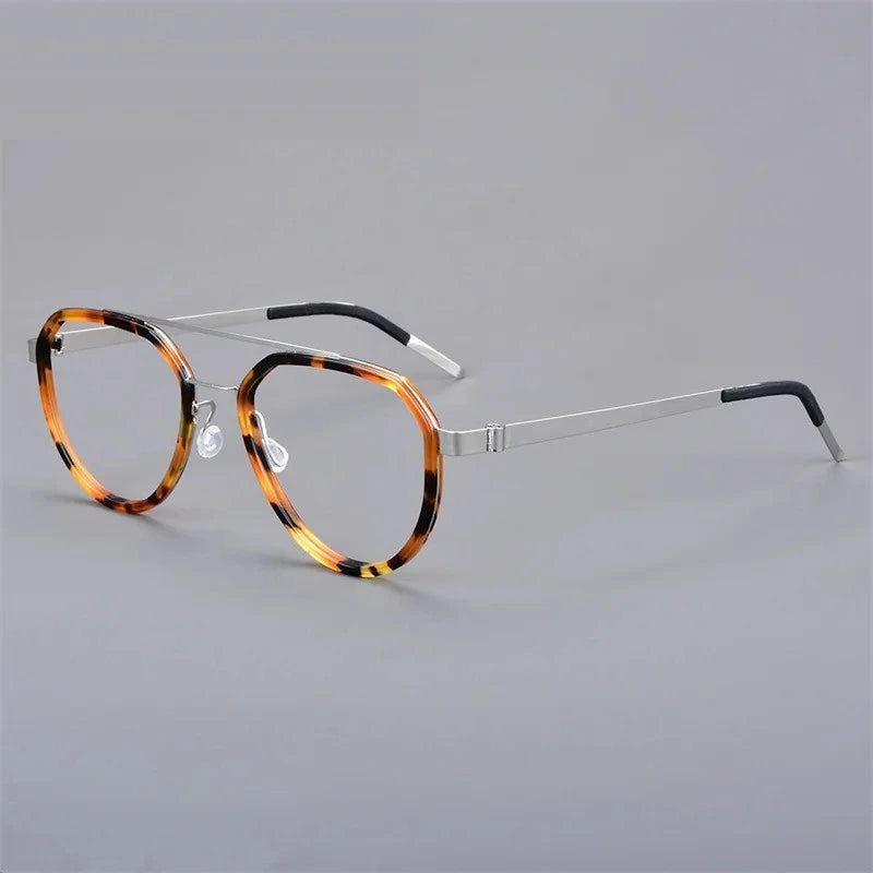 Aimee Unisex Full Rim Oval Double Bridge Titanium Eyeglasses 9745 - Silver-Tortoise