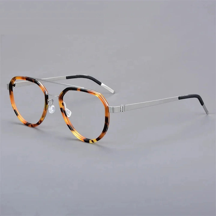 Aimee Unisex Full Rim Oval Double Bridge Titanium Eyeglasses 9745 - Silver-Tortoise