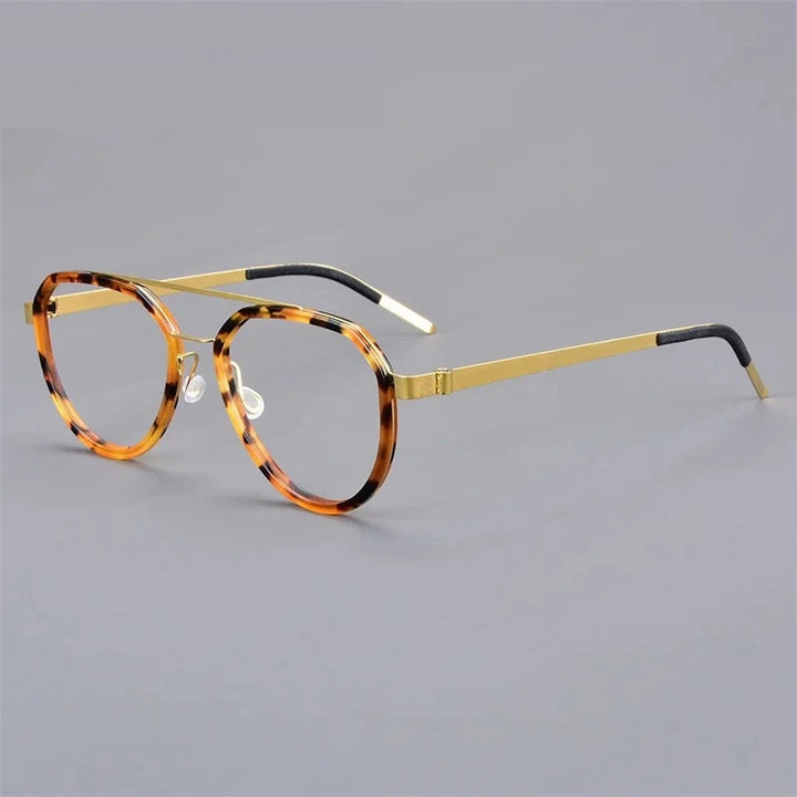 Aimee Unisex Full Rim Oval Double Bridge Titanium Eyeglasses 9745 - Tortoise-Golden