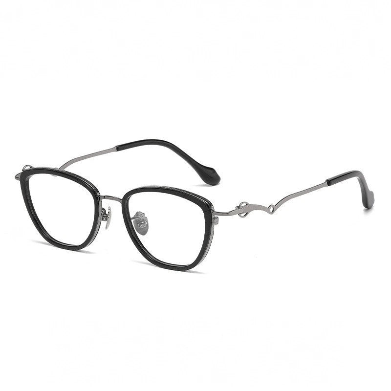 Aimee Unisex Full Rim Oval Polygon Titanium Acetate Eyeglasses 60891 - Black-Gun