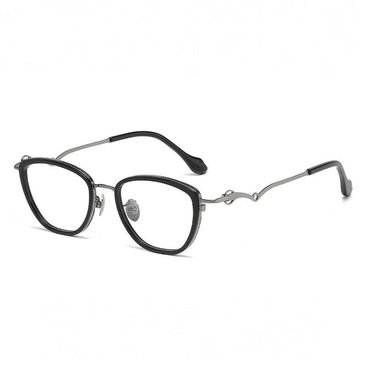 Aimee Unisex Full Rim Oval Polygon Titanium Acetate Eyeglasses 60891 - Black-Gun
