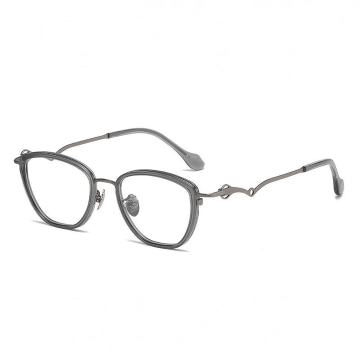 Aimee Unisex Full Rim Oval Polygon Titanium Acetate Eyeglasses 60891 - Grey