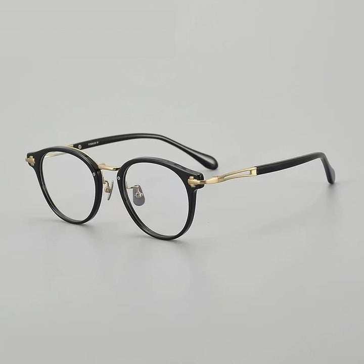 Aimee Unisex Full Rim Oval Round Titanium Acetate Eyeglasses 462148 - Black-Golden