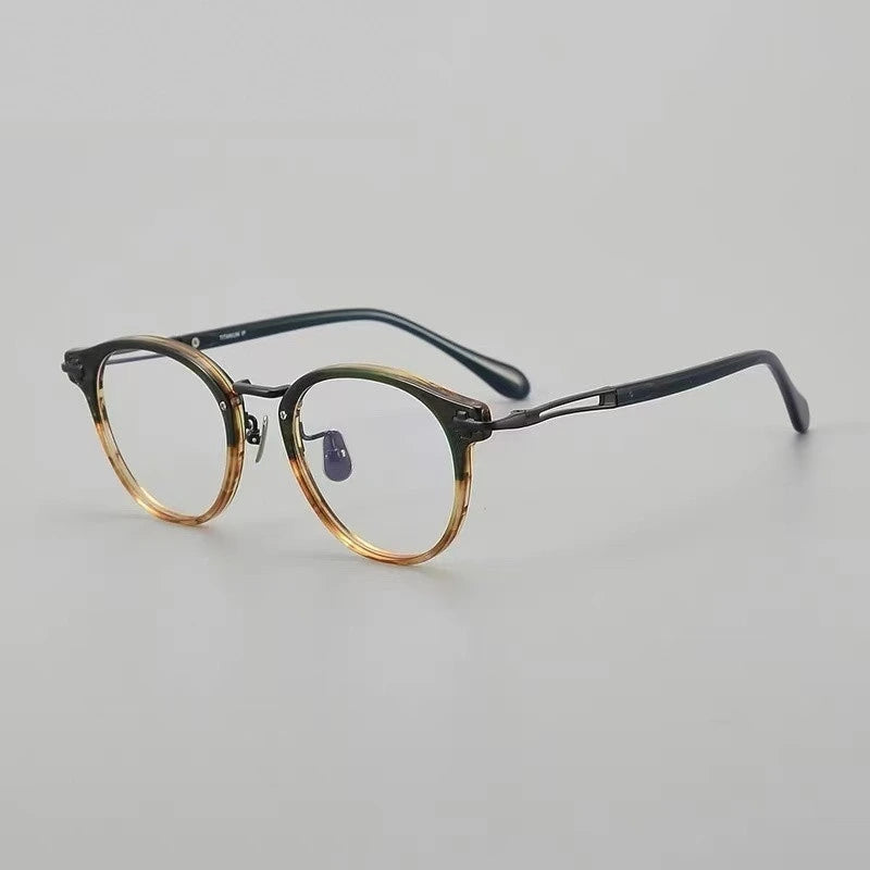 Aimee Unisex Full Rim Oval Round Titanium Acetate Eyeglasses 462148 - Black-Tortoise