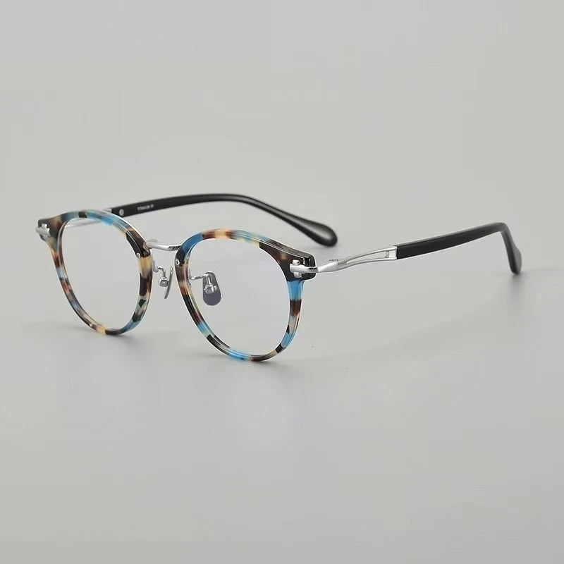 Aimee Unisex Full Rim Oval Round Titanium Acetate Eyeglasses 462148 - Blue-Tortoise