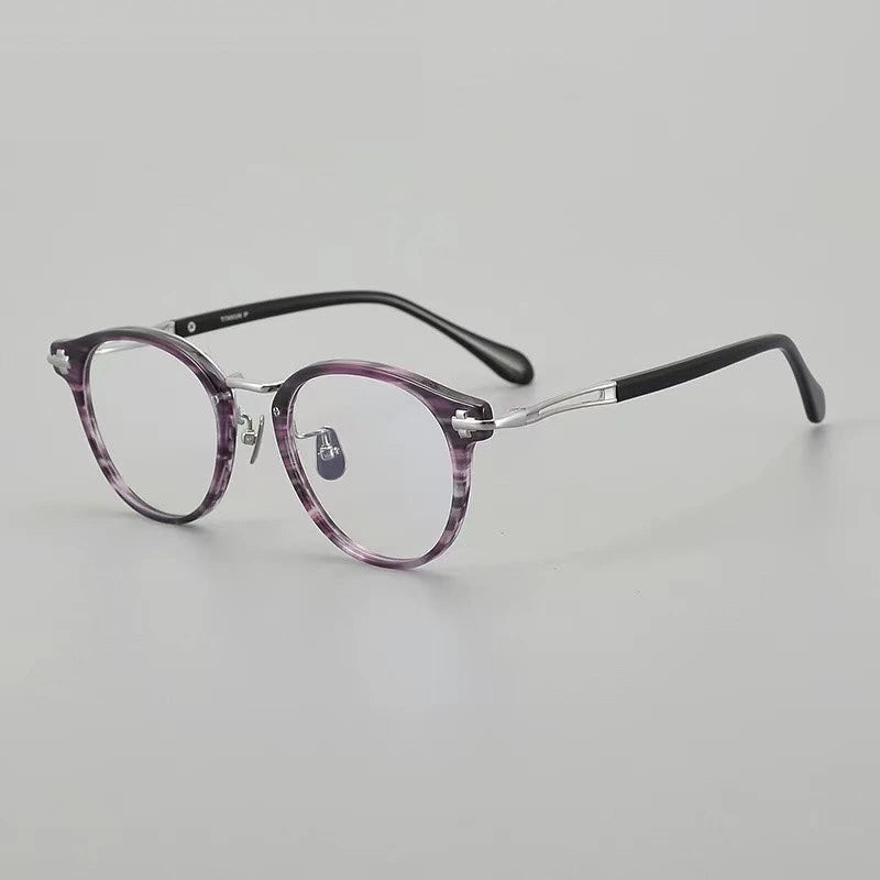 Aimee Unisex Full Rim Oval Round Titanium Acetate Eyeglasses 462148 - Purple-Tortoise