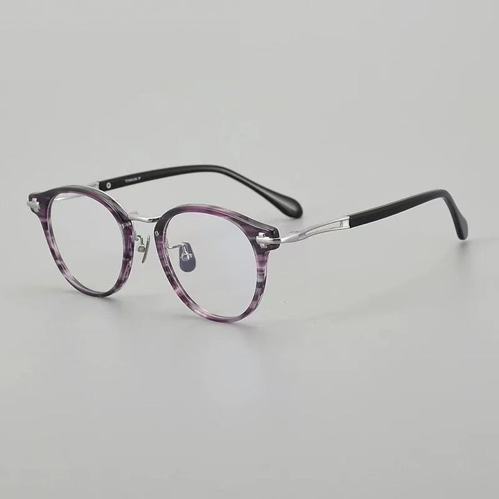 Aimee Unisex Full Rim Oval Round Titanium Acetate Eyeglasses 462148 - Purple-Tortoise