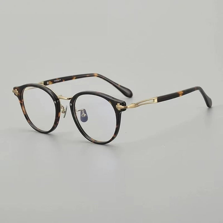 Aimee Unisex Full Rim Oval Round Titanium Acetate Eyeglasses 462148 - Tortoise-Golden