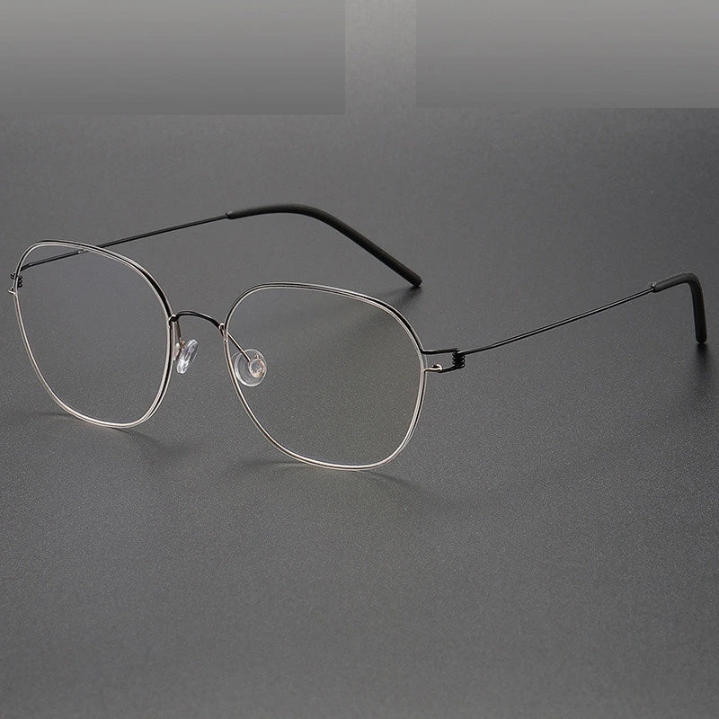 Aimee Unisex Full Rim Oval Square Screwless Titanium Eyeglasses 5417 - Black-Golden