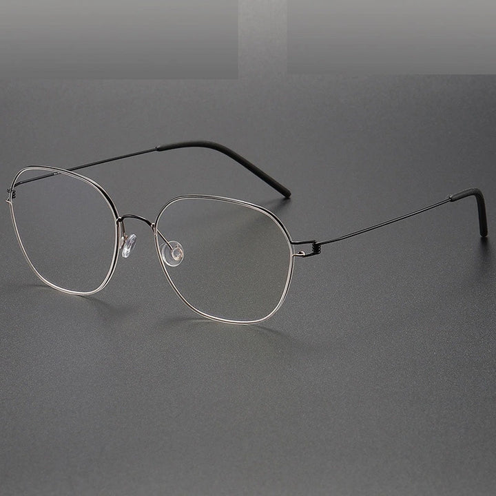 Aimee Unisex Full Rim Oval Square Screwless Titanium Eyeglasses 5417 - Black-Golden