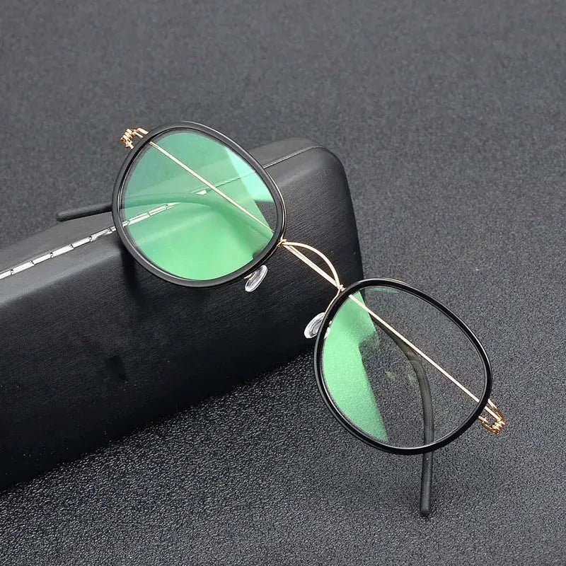 Aimee Unisex Full Rim Oval Square Titanium Acetate Eyeglasses 462440 - Black Golden