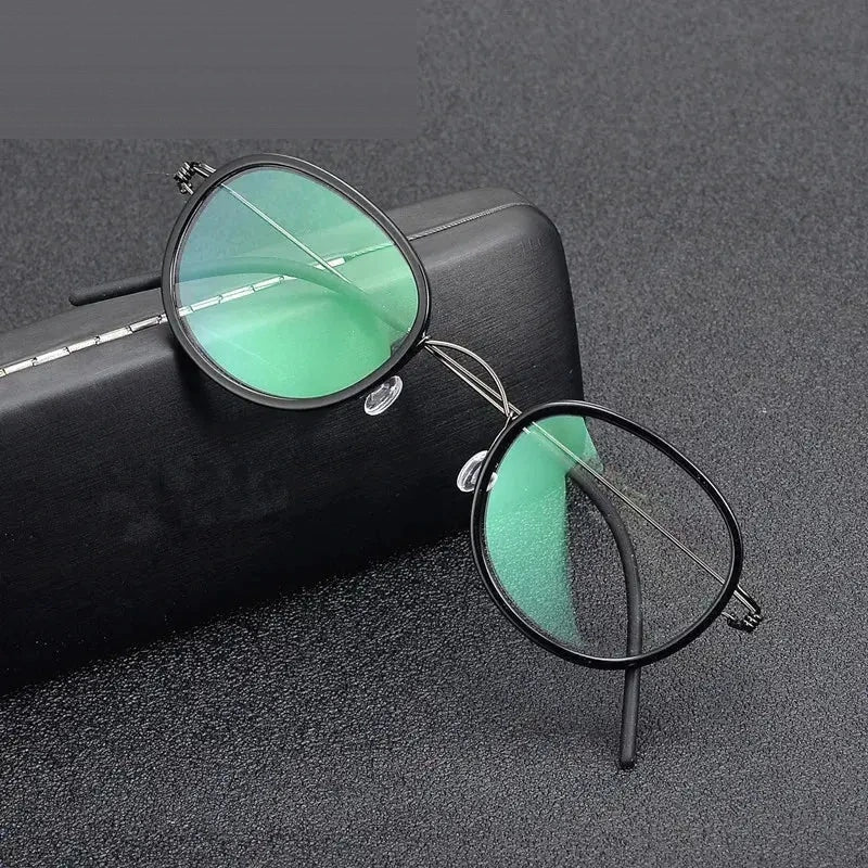 Aimee Unisex Full Rim Oval Square Titanium Acetate Eyeglasses 462440 - Black Gun Grey