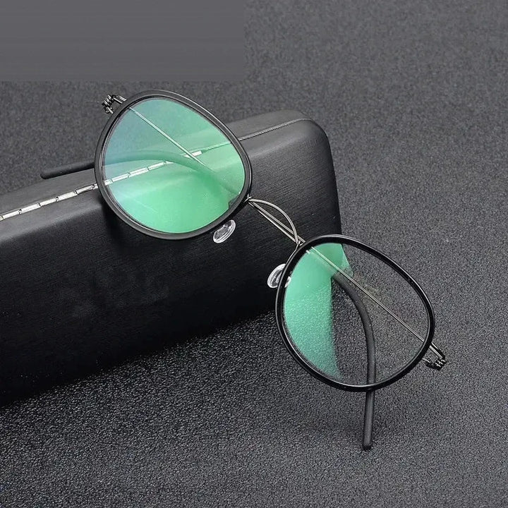 Aimee Unisex Full Rim Oval Square Titanium Acetate Eyeglasses 462440 - Black Gun Grey