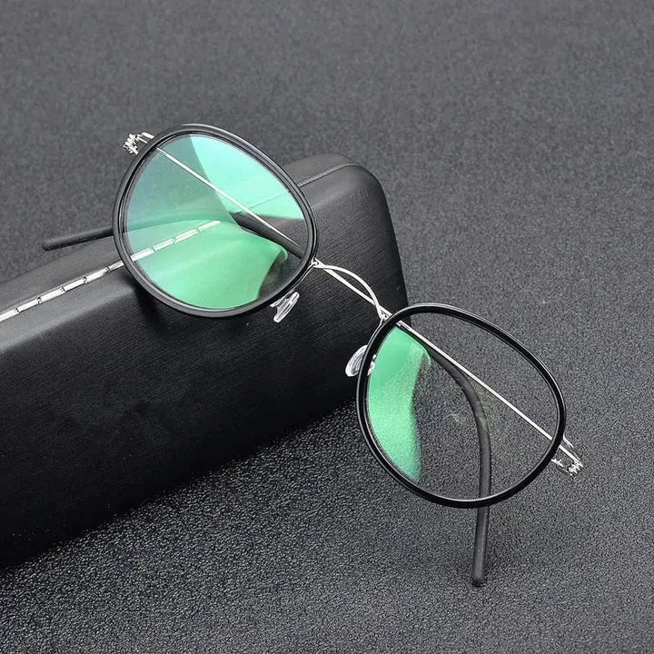 Aimee Unisex Full Rim Oval Square Titanium Acetate Eyeglasses 462440 - Black Silver
