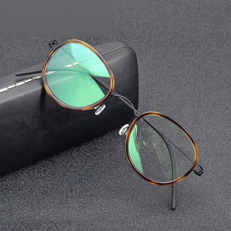 Aimee Unisex Full Rim Oval Square Titanium Acetate Eyeglasses 462440 - Tortoise Black