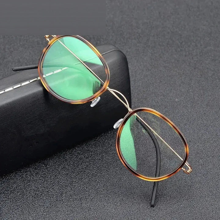 Aimee Unisex Full Rim Oval Square Titanium Acetate Eyeglasses 462440 - Tortoise Golden