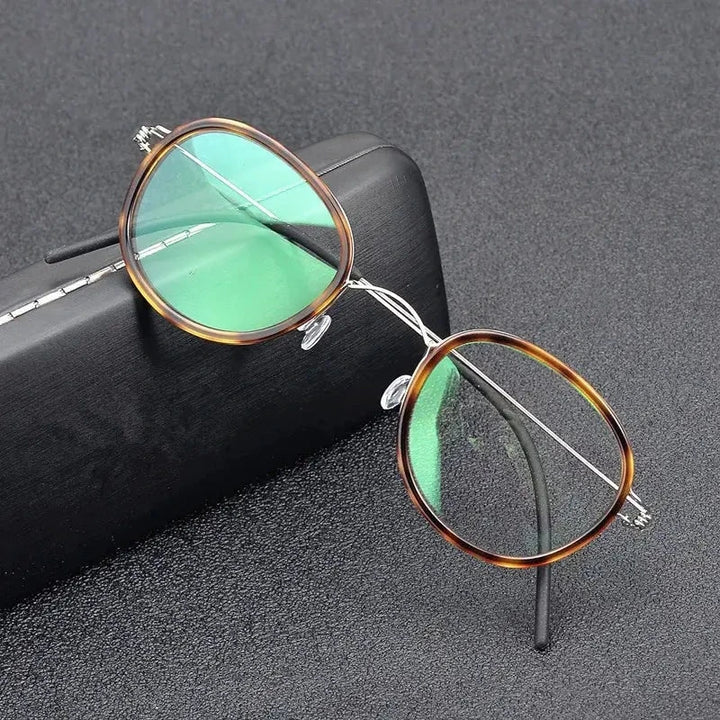 Aimee Unisex Full Rim Oval Square Titanium Acetate Eyeglasses 462440 - Tortoise Silver