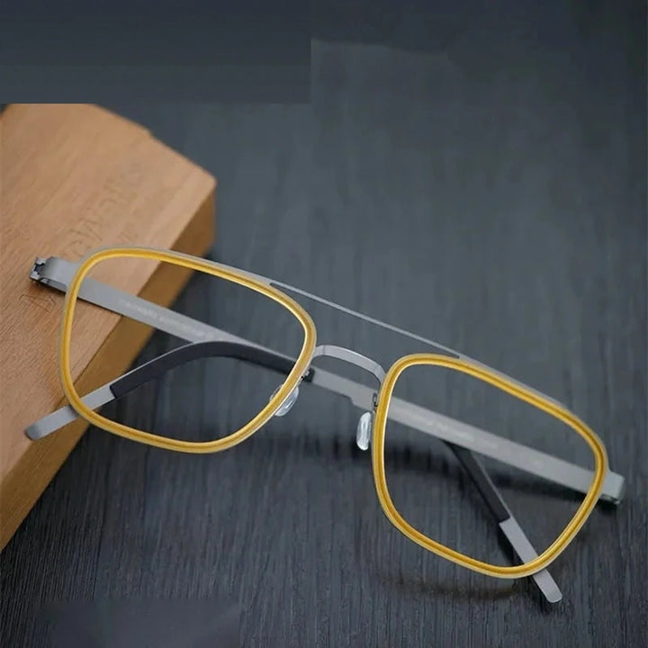 Aimee Unisex Full Rim Pilot Square Titanium Eyeglasses 9708 - Gun-Tea
