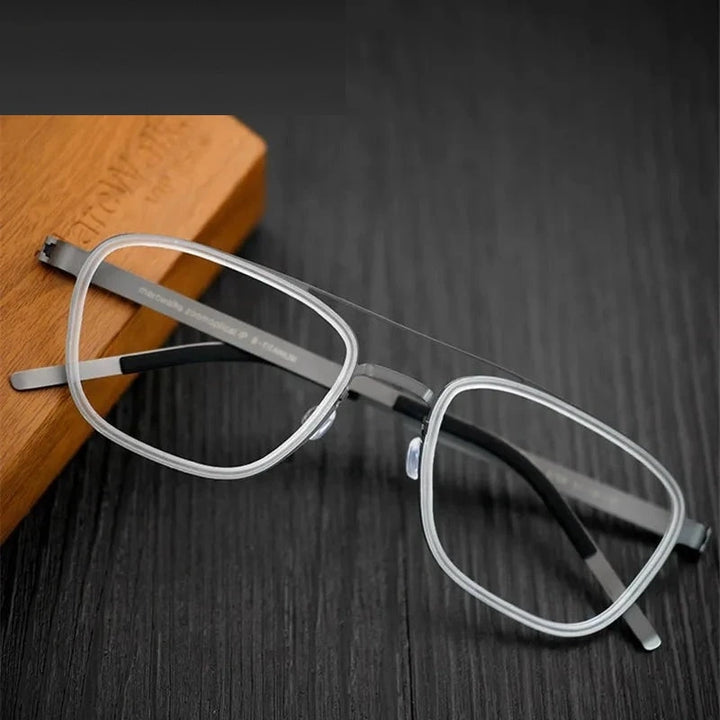 Aimee Unisex Full Rim Pilot Square Titanium Eyeglasses 9708 - Gun-White