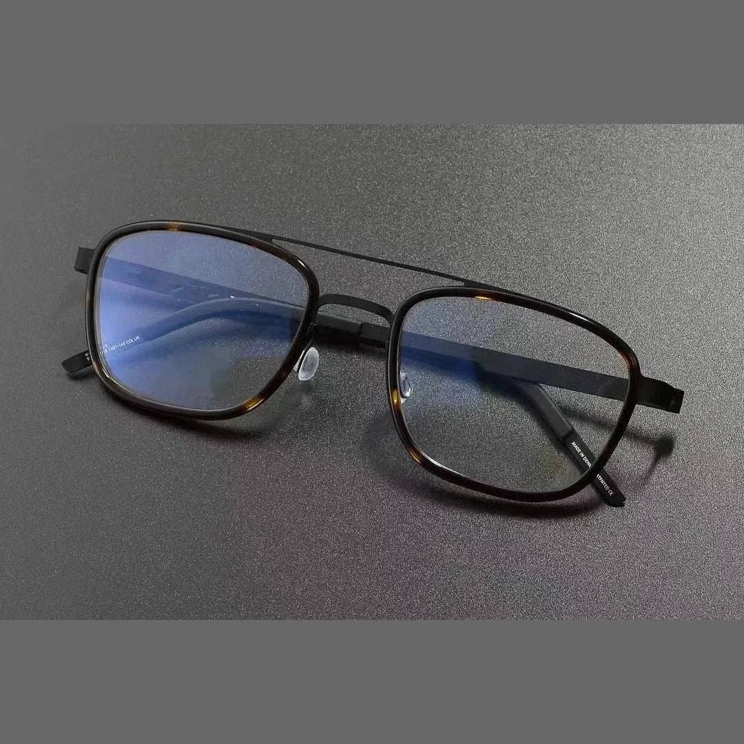 Aimee Unisex Full Rim Pilot Square Titanium Eyeglasses 9708 - Tortoise-Black