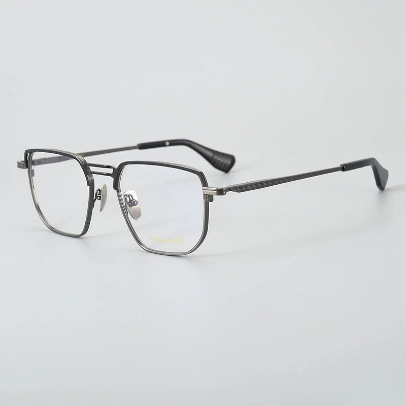 Aimee Unisex Full Rim Polygon Double Bridge Titanium Eyeglasses 396153 - Black-Gun