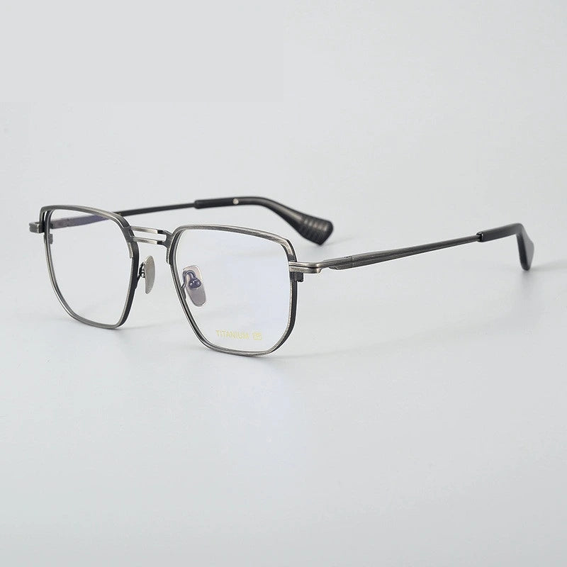 Aimee Unisex Full Rim Polygon Double Bridge Titanium Eyeglasses 396153 - Gun-Grey