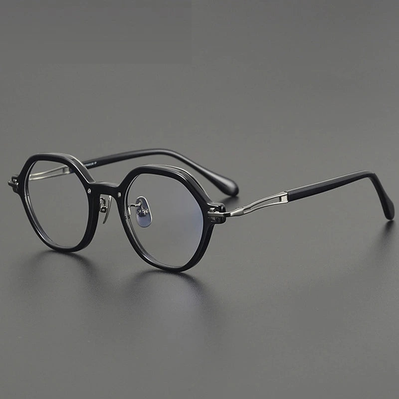 Aimee Unisex Full Rim Polygon Round Titanium Acetate Eyeglasses 691453 - Black-Gun