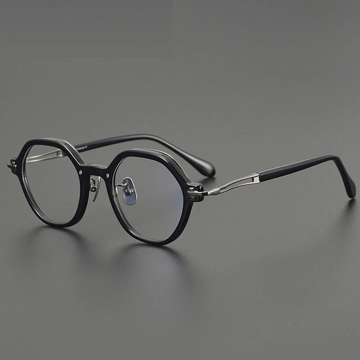 Aimee Unisex Full Rim Polygon Round Titanium Acetate Eyeglasses 691453 - Black-Gun