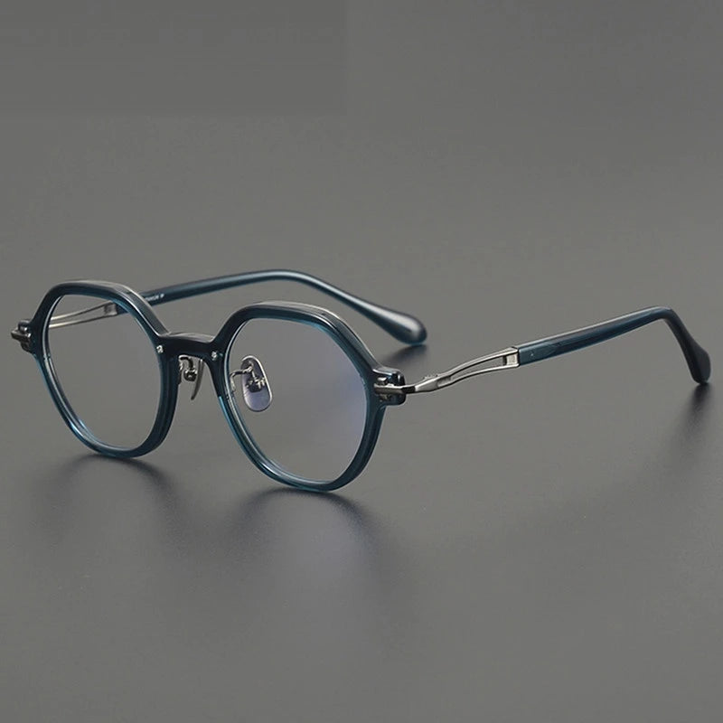 Aimee Unisex Full Rim Polygon Round Titanium Acetate Eyeglasses 691453 - Blue