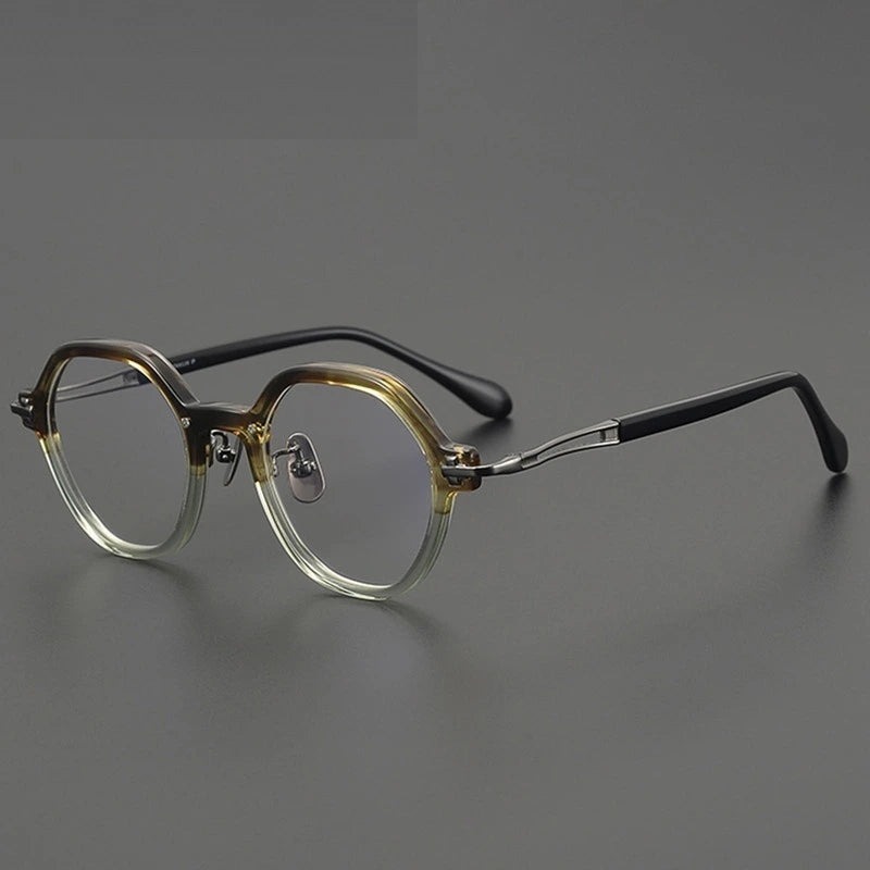 Aimee Unisex Full Rim Polygon Round Titanium Acetate Eyeglasses 691453 - Tea