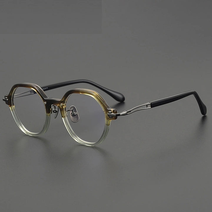 Aimee Unisex Full Rim Polygon Round Titanium Acetate Eyeglasses 691453 - Tea