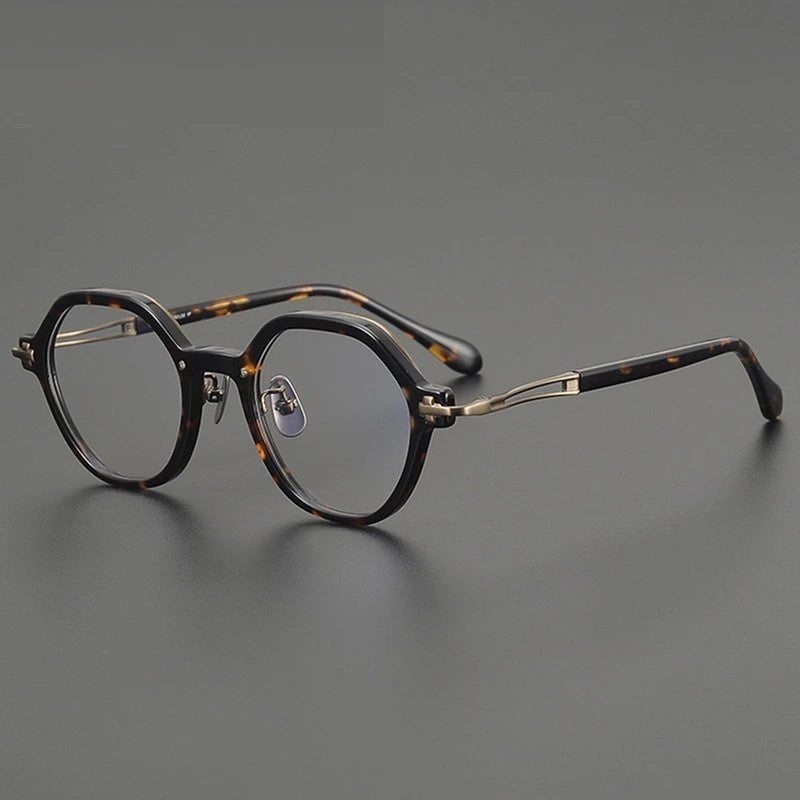 Aimee Unisex Full Rim Polygon Round Titanium Acetate Eyeglasses 691453 - Tortoise