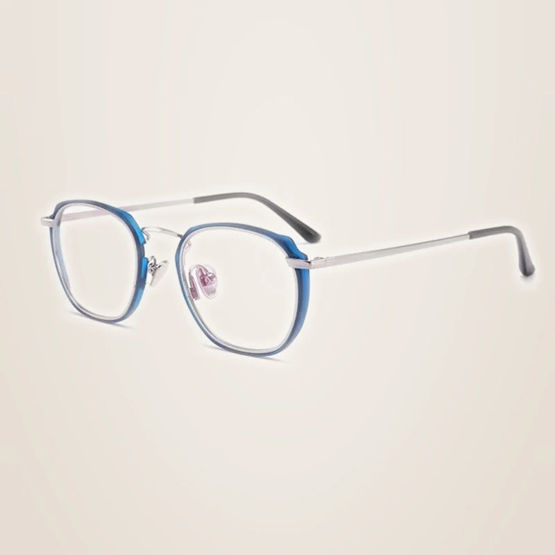 Aimee Unisex Full Rim Polygon Square Acetate Alloy Eyeglasses 54137 - Blue