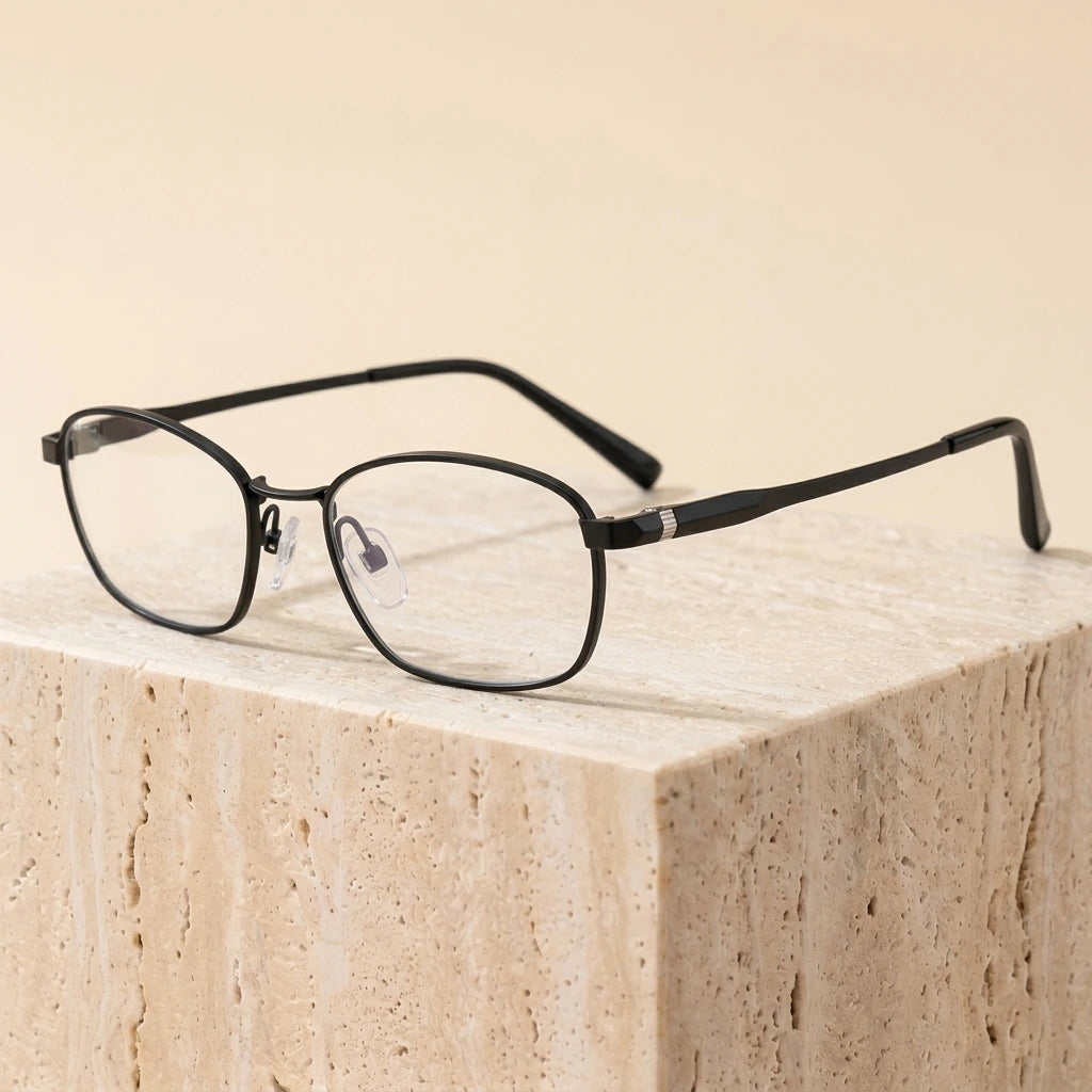Aimee Unisex Full Rim Polygon Square Titanium Eyeglasses 327010 - Black