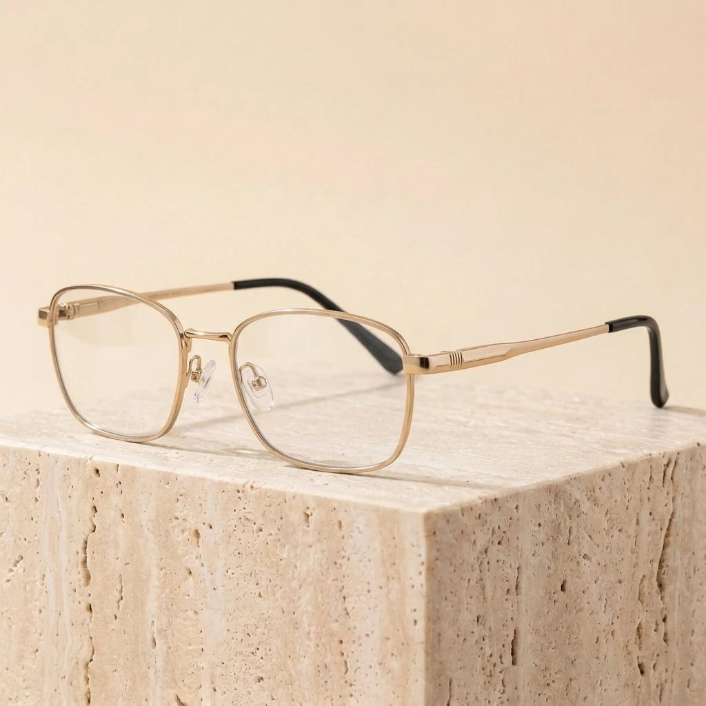 Aimee Unisex Full Rim Polygon Square Titanium Eyeglasses 327010 - Golden