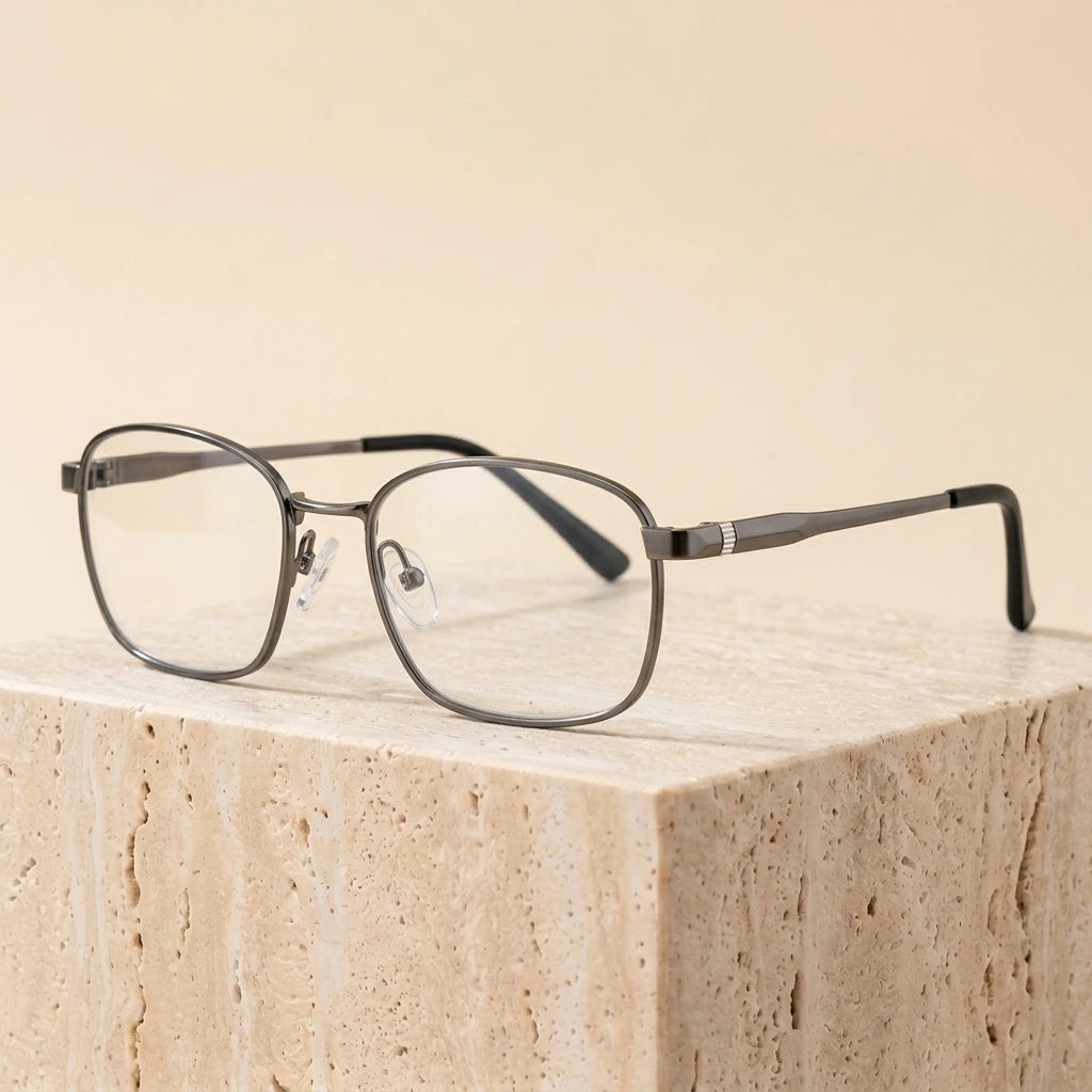 Aimee Unisex Full Rim Polygon Square Titanium Eyeglasses 327010 - Gun-Grey
